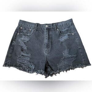 American Eagle Black Distressed Deconstructed Western Grunge Moto Denim Shorts